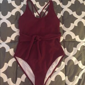 Cupshe wine red one piece swimsuit